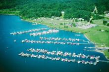Aerial view of the docks at Onoville Marina Park